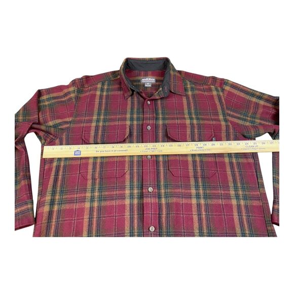 Woolrich Wool Blend Flannel Shirt Mens LARGE Yellow Red Plaid USA Pockets Button - Picture 8 of 8